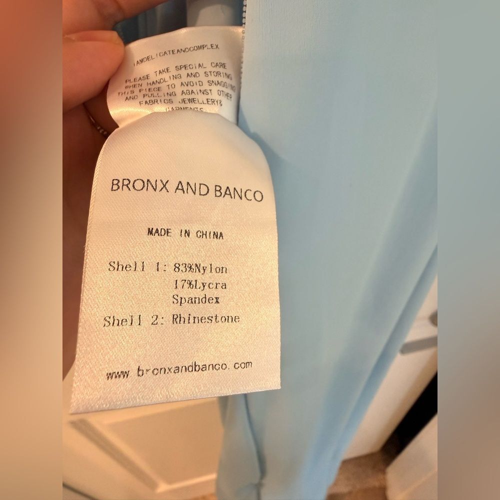 NWOT BRONX AND BANCO Camila Rhinestone Cutout Maxi Dress in powder blue - Picture 14 of 14
